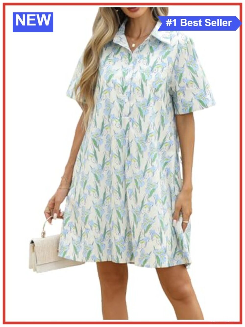 Floral Sundress Short Sleeve Button Up Mini Dress with Pockets